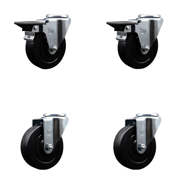 Service Caster 4'' Soft Rubber Wheel Swivel Bolt Hole Caster Set with 2 Posi Lock Brakes, 4PK SCC-BH20S414-SRS-PLB-2-S-2 - main